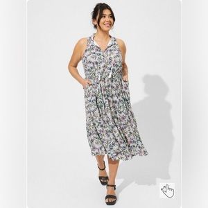 Midi Wash Gauze Chessie Linework Floral Tiered Dress